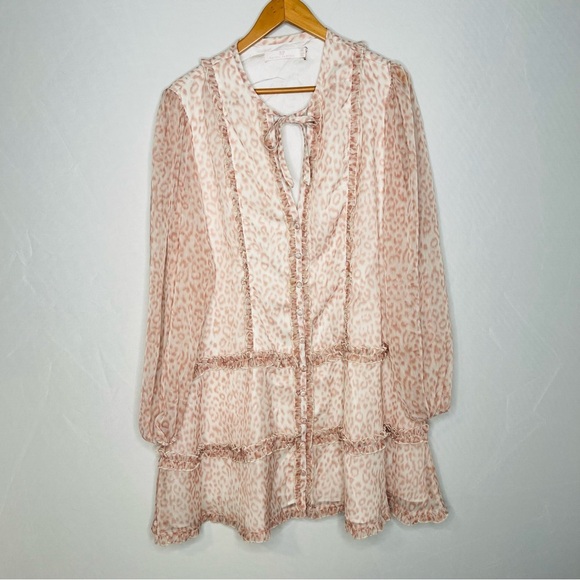 RACHEL PARCELL LEOPARD PRINT LACE SLEEVE RUFFLE MINI DRESS. Size XXL. - Picture 3 of 14